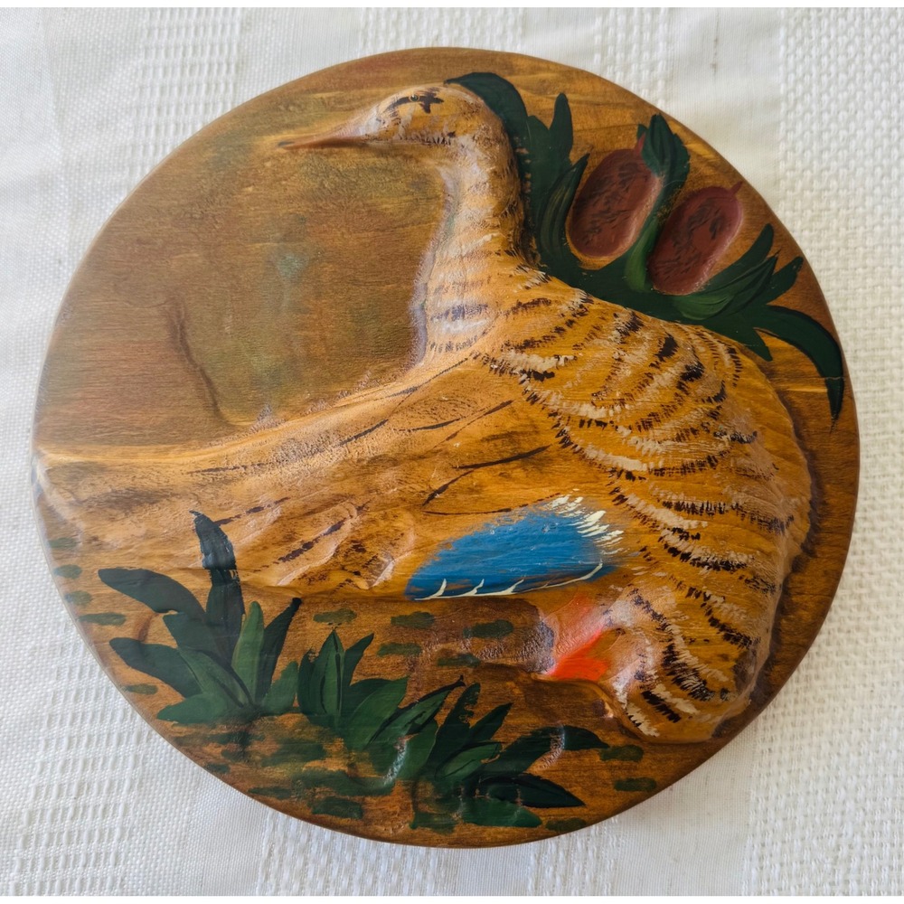 Vintage Maine Wood Duck Wall Hanging Art Wood Carved Signed Folk Art 1991